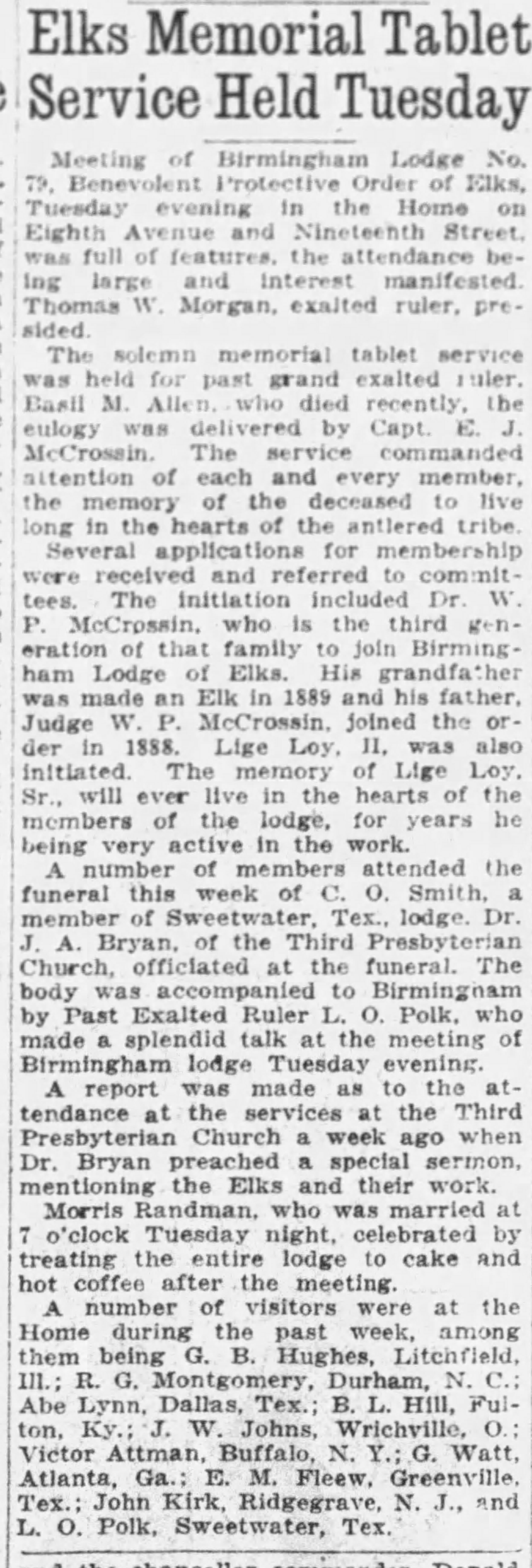 Elks Memorial Tablet Service Held Tuesday